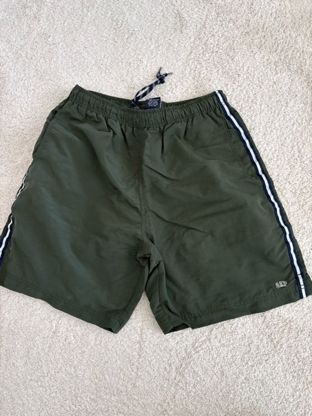 GAP Vintage Olive Green Shorts with Navy and White Side Stripes